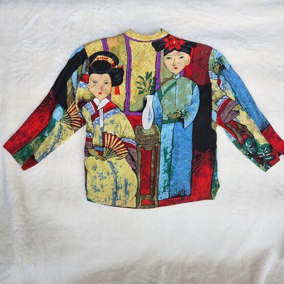 Chico’s 100% Silk Size 0/Small Geisha Japanese Women Art to Wear AOP Vintage - Picture 2 of 10